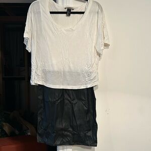 H&M dress with black faux leather skirt and cream top